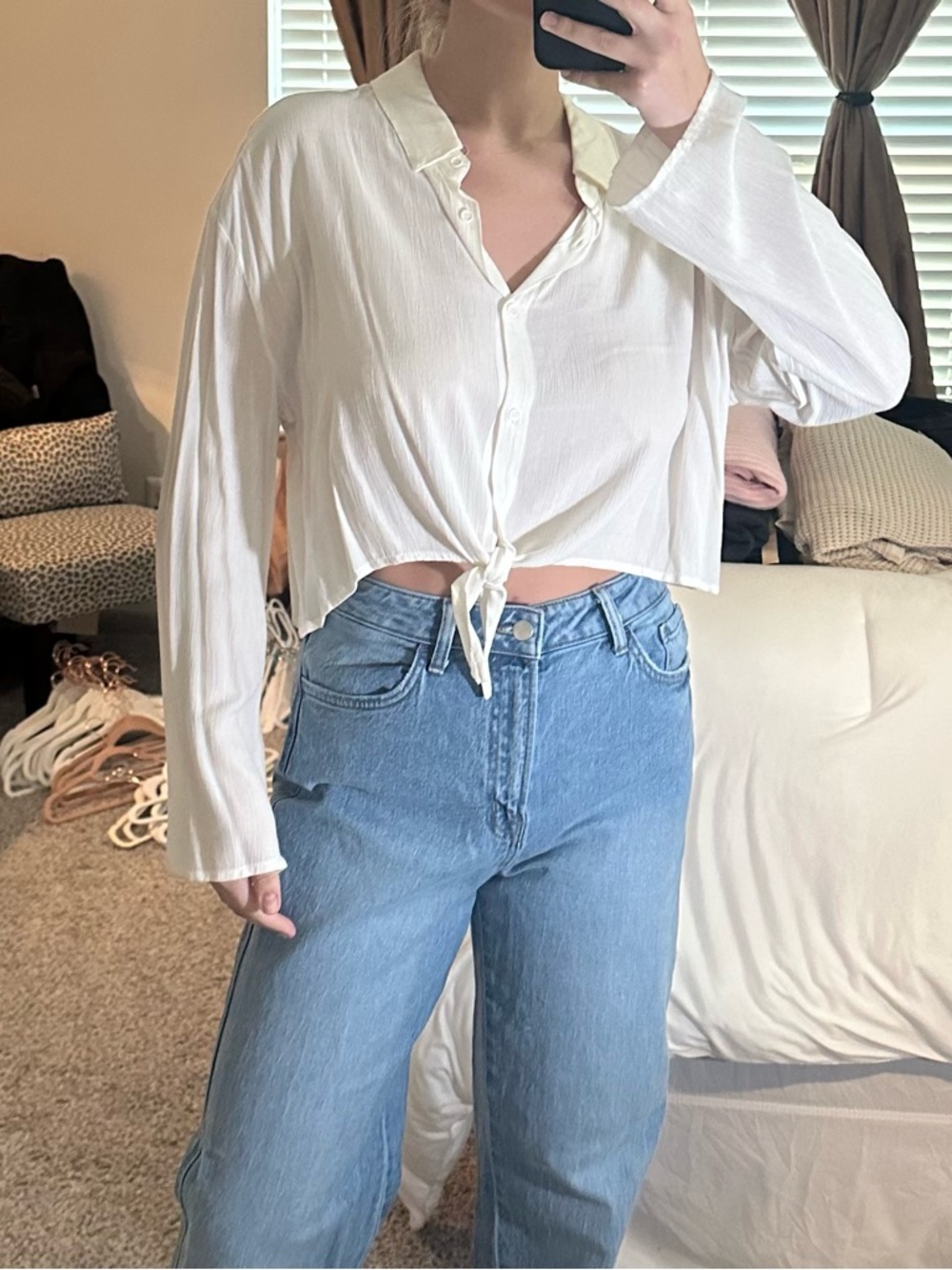 Nasty Gal White Tie-Front Button-Up Crop Blouse